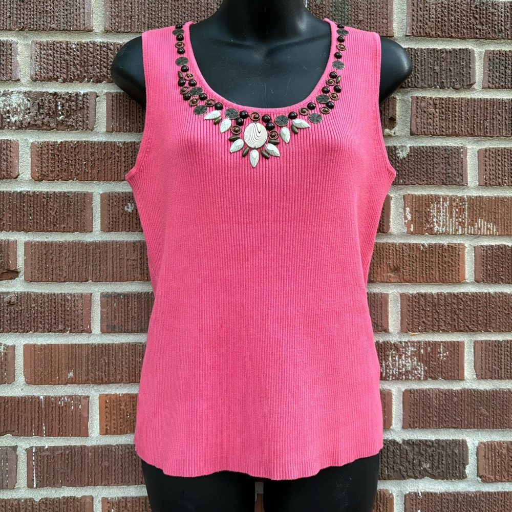 Ruby Rd Embellishes Neckline Sleeveless Coral pink Tank Top Size Large Fairy